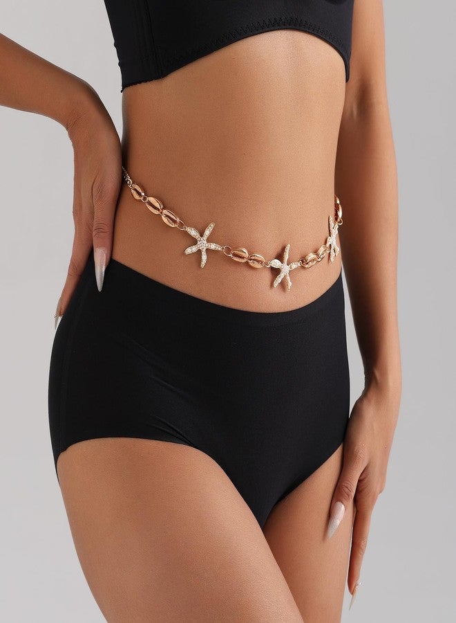 ANGLEQUEEN Mermaids Starfish Pearl Waist Chain Belt for Women Mermaids Gold Starfish Shell Belly Waterproof Body Chain Halloween Costume Women(style2) - Image 4